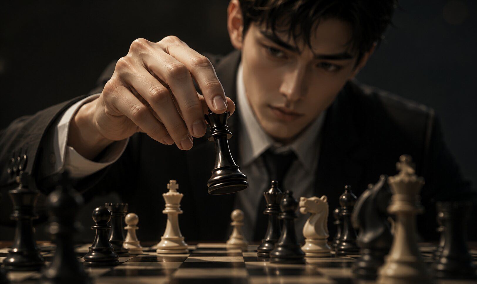 投资者移动棋子，象征2036未来体验中先作决定再回看行为与结果