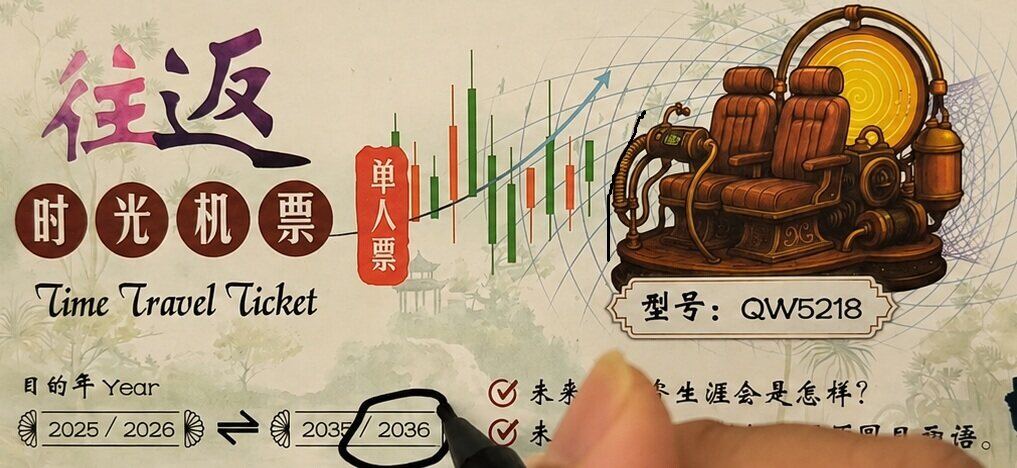 2036未来体验的完整往返时光机票、投资走势图、时光机与参与者圈选2036年份